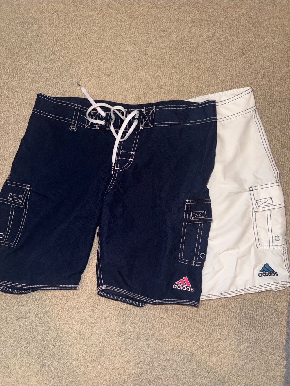 adidas Navy and White Colorblock board shorts